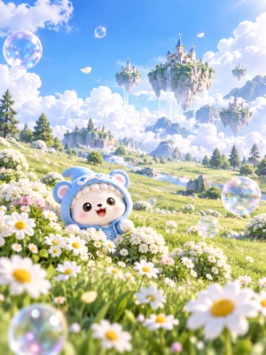 泡泡草原里的浅蓝鲨鱼卫衣熊崽